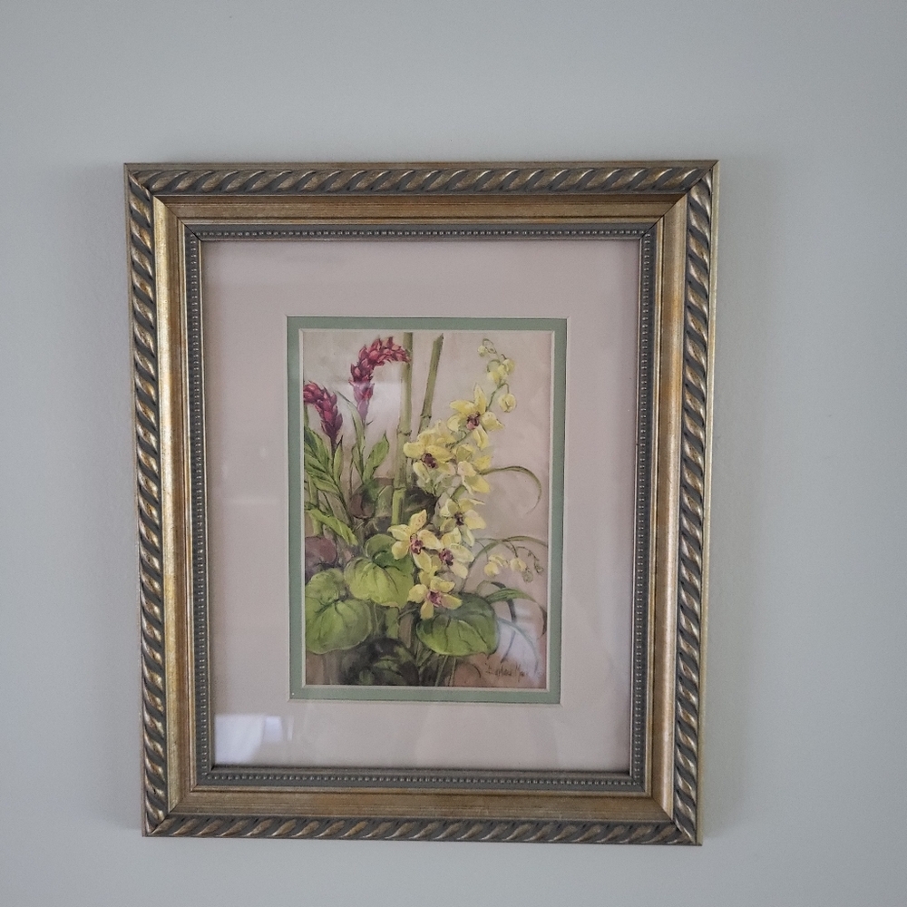 Barbara Mack 16" X 10" Vintage Framed Floral‎ Signed Print Wall Art Nature Decor